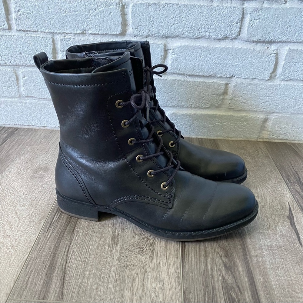 Ecco Saunter Lace Black Leather Moto Boots Women’s Size 40 US 9.5